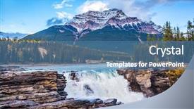  Presentation with powerful - Amazing PPT layouts having powerful picturesque waterfall athabasca pyramidal backdrop and a light blue colored foreground