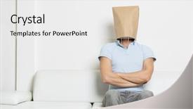  Presentation with paper bag - Theme enhanced with powerful self confident man background and a white colored foreground