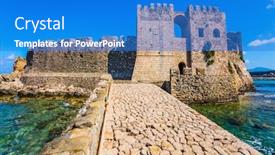  Presentation with ancient greek - PPT theme having powerful-walls-and-towers background and a teal colored foreground