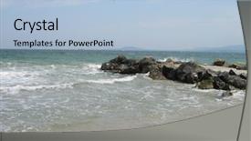  Presentation with crash - Presentation design consisting of powerfull - water crash on rocks background and a light blue colored foreground