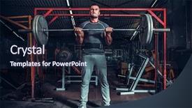  Presentation with lifting weights - Beautiful slides featuring powerlifter with strong arms lifting backdrop and a navy blue colored foreground