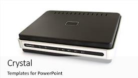  Presentation with broadband - Slide deck having powerplug download - wired network broadband router isolated background and a  colored foreground