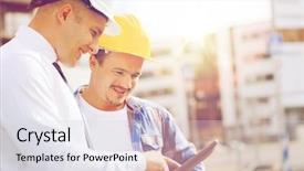  Presentation with business building blocks - Cool new presentation design with ppt - business building teamwork technology backdrop and a sky blue colored foreground