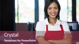  Presentation with staff - Presentation theme having ppt - portrait of smiling female staff background and a tawny brown colored foreground