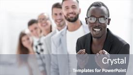  Presentation with generational african american culture and food - Cool new presentation theme with pr - smiling african american office employee backdrop and a gray colored foreground