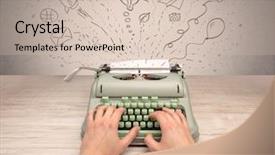  Presentation with doodles - PPT theme consisting of pr - typewriter with doodles idea message background and a soft green colored foreground