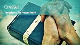  Presentation with praying hands on open bible - Cool new PPT layouts with practical christianity - someone with hands clapsed praying backdrop and a teal colored foreground