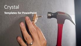 Presentation with solutions - Cool new PPT theme with practical solutions holding nail with clothespin in order to avoid injury backdrop and a gray colored foreground