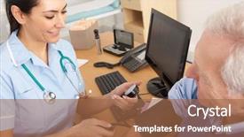  Presentation with blood pressure - PPT layouts with general practice - british nurse taking senior man's background and a coral colored foreground