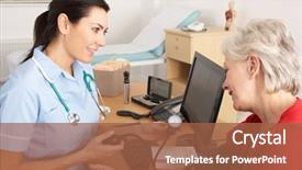  Presentation with blood pressure - Colorful slide set enhanced with general practice - british nurse taking senior woman's backdrop and a red colored foreground