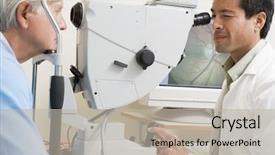  Presentation with eyes - Theme with general practice - doctor checking patient's eyes background and a light gray colored foreground