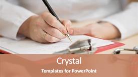  Presentation with doctor and patient medical consultation - Presentation consisting of general practice - doctor's desk during patient's consultation background and a coral colored foreground