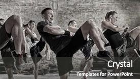  Presentation with workout - Beautiful slide deck featuring practice - group of people practicing kick backdrop and a dark gray colored foreground