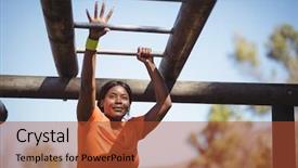  Presentation with obstacle course - Cool new presentation theme with practice frame - determined woman exercising on monkey backdrop and a  colored foreground