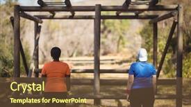  Presentation with obstacle course - Presentation theme with practice frame - rear view of friends looking background and a tawny brown colored foreground