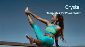  Presentation with woman in sea - Slides featuring practicing yoga and stretching leg background and a ocean colored foreground