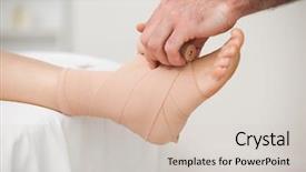  Presentation with bandaging - PPT theme enhanced with practitioner bandaging an ankle background and a soft green colored foreground