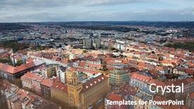  Presentation with prague - Slide set with prague aerial view in partial sunlight background and a violet colored foreground
