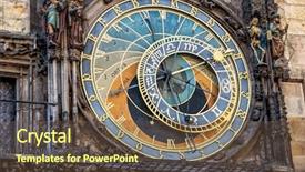  Presentation with prague astronomical clock - Audience pleasing PPT theme consisting of prague astronomical clock backdrop and a tawny brown colored foreground