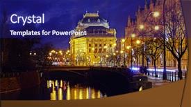  Presentation with czech republic - Beautiful presentation theme featuring prague czech republic nighttime view backdrop and a navy blue colored foreground