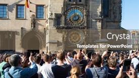  Presentation with prague astronomical clock - Audience pleasing presentation theme consisting of prague-czech-republic-october-14 backdrop and a violet colored foreground