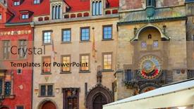  Presentation with prague astronomical clock - PPT theme consisting of prague-czech-republic-old-town background and a coral colored foreground