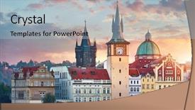  Presentation with sun rays on blue sky - Slide set featuring prague czech republic with blue background and a light blue colored foreground