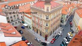  Presentation with prague - Cool new PPT theme with prague-houses-view-from-high backdrop and a coral colored foreground