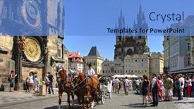  Presentation with prague astronomical clock - Presentation theme having prague-july-17-tourist-carriage background and a light blue colored foreground