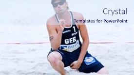 Presentation with beach volleyball - Presentation consisting of man with clock wearing vintage hat background and a dark gray colored foreground