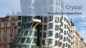  Presentation with house building - Slide set consisting of prague-june-30-modern-building background and a light blue colored foreground