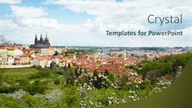  Presentation with prague - Cool new theme with prague-panorama-beautiful-scenery backdrop and a sky blue colored foreground