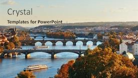  Presentation with czech republic - Presentation theme having prague-skyline-and-bridge-over background and a soft green colored foreground