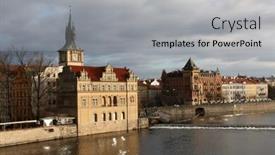  Presentation with czech republic - Audience pleasing theme consisting of prague-vltava-river-czech-republic backdrop and a light gray colored foreground