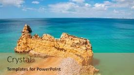  Presentation with beach - PPT theme featuring praia-da-dona-ana-beach background and a yellow colored foreground