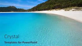  Presentation with doors to beach scene - Amazing presentation theme having praia de rodas beach in islas cies island in vigo of spain backdrop and a teal colored foreground