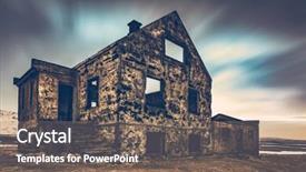  Presentation with building a house - Cool new PPT theme with prairie architecture - old damaged house ruins backdrop and a gray colored foreground