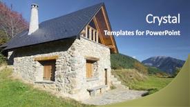  Presentation with cabin - Beautiful PPT theme featuring prairie architecture - stone cabin in the pyrenees backdrop and a ocean colored foreground