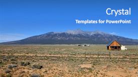  Presentation with sand dunes - Audience pleasing presentation design consisting of lonely mysterious house - prairie landscape in colorado near backdrop and a teal colored foreground
