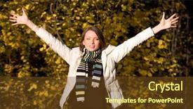  Presentation with stretching - PPT theme consisting of praise park - image of young joyful girl background and a tawny brown colored foreground