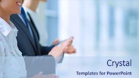  Presentation with appreciation business - PPT theme consisting of praise thankfulness - business people clapping their hands background and a light blue colored foreground