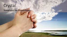  Presentation with pair of hands - Colorful presentation design enhanced with praise worship - pair of hands backdrop and a mint green colored foreground