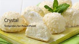  Presentation with coconut jam - Audience pleasing presentation theme consisting of pralines with coconut backdrop and a soft green colored foreground