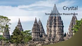  Presentation with java island - Audience pleasing presentation theme consisting of prambanan temple near yogyakarta backdrop and a light blue colored foreground