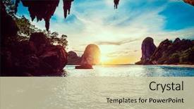  Presentation with tropical beach sunset - Audience pleasing slides consisting of pranang beach on sunset backdrop and a soft green colored foreground
