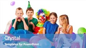  Presentation with children birthday - Colorful presentation design enhanced with prank kid holiday cakes celebratory backdrop and a teal colored foreground