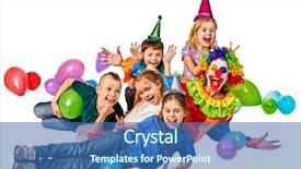  Presentation with children birthday - PPT theme having prank kid holiday cakes celebratory background and a ocean colored foreground