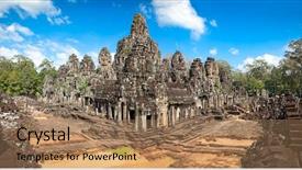  Presentation with cambodia - Theme featuring prasat bayon temple in angkor background and a coral colored foreground