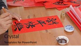  Presentation with chinese new year lunar - Slides featuring pratice on writing chinese calligraphy background and a coral colored foreground