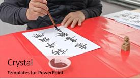  Presentation with chinese new year lunar - Audience pleasing slide deck consisting of pratice on writing chinese calligraphy backdrop and a coral colored foreground
